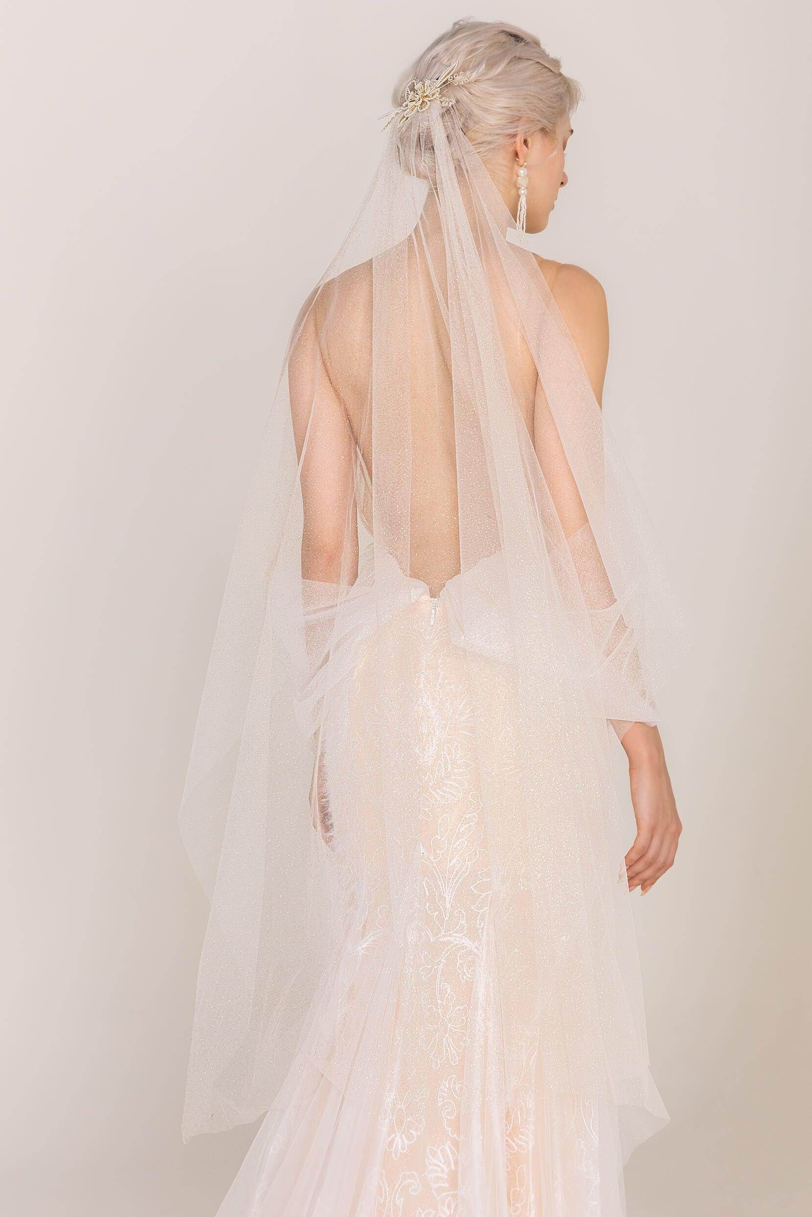 One-tier Cut Edge Tulle Fingertip Veils with Beading CV0255 - COCOMELODY